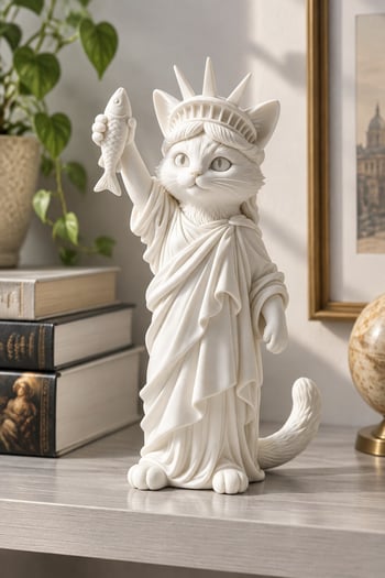 Özgürlüğün Kedisi Figürlü Dekoratif Biblo - Büyük Boy - 22cm Beyaz