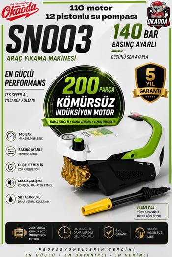 Okaoda 🚀 Sn003 Güçlü Su Basıncı, 200 Stator Motor, Su Basınç Göstergesi, Kömürsüz İndüksiyon Motoru.