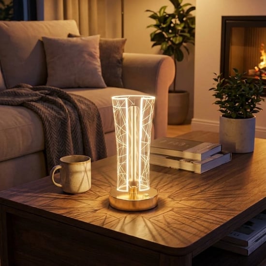 Buffer® İki Yandan Kavisli Silindirik Geometrik Çizgi Model kristal Led Masa Lambası – Dokunmatik, 3