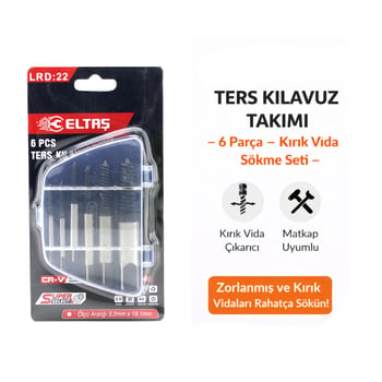 Eltaş Lrd-22 ( 6 Pcs ) Ters Klavuz Uç ( Hasarlı Vida Çıkarıcı Set ) ( Sola Dönen ) ( 3-6 & 6-8 & 8-11 & 11-14 & 14-18 & 18-22mm )
