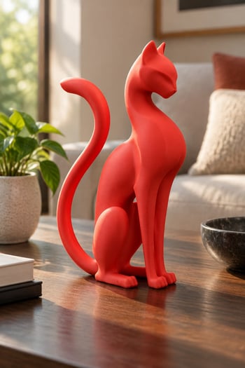 Kedi Anıtı Figürlü Dekoratif Biblo Kırmızı