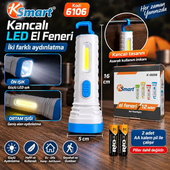 Hagiki Pilli Led Fener Kancalı Çift Işıklı K6106
