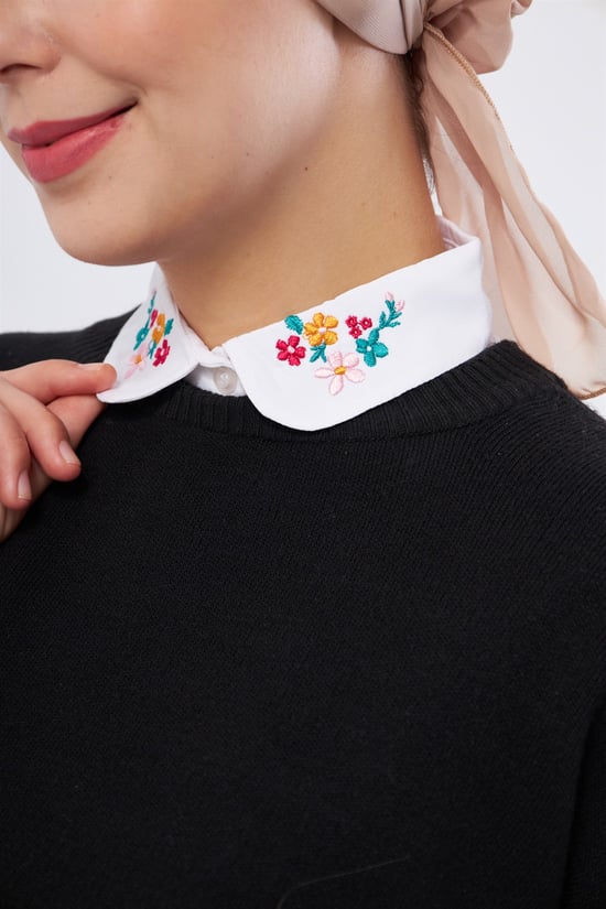 Hürrem Bone Beyaz Gömlek Yakalı Boyunluk Terikoton Nakışlı Çiçek Desenli 1023_42