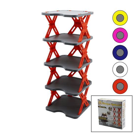 Krt-1061 Yeni Nesil (akordiyon & Katlanır ) ( 5 Katlı ) Plastik Ayakkabılık ( Gri Taban=27x27cm & Renkli Ayaklar ) ( Brkt-713616 )