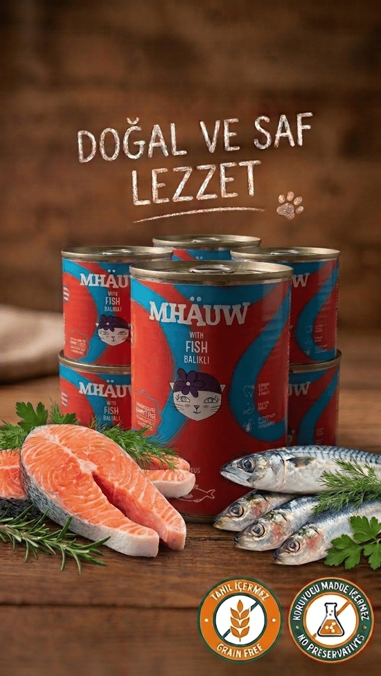 Mhauw Balıklı %60 Gerçek Et Kedi Konserve Maması 400g Tahıl ve Koruyucu İçermez