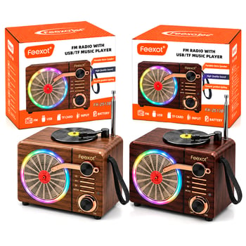 Feexot Fx-2513b Pl-4725 ( Işıklı ) Fm Radyo & Retro ( Usb & Type-c Sarjlı ) ( Bt & Tf & Usb ) Speaker