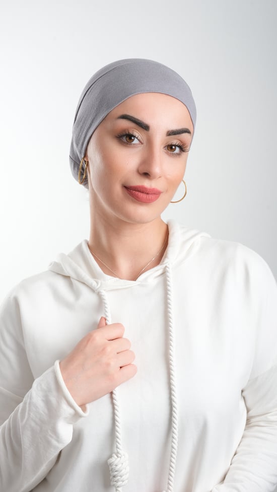 Hürrem Bone Gri Pratik Hazır Geçmeli Tesettür Bone Viskon Kumaş Sade 3003_15