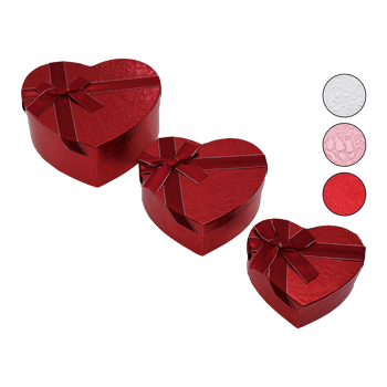 Yakut-12521 ( 3pcs ) ( Kalp ) (parlak Renkli & Kabartma Desen) Karton Hediye Kutusu (kurdelalı) ( 15-18-21cm )