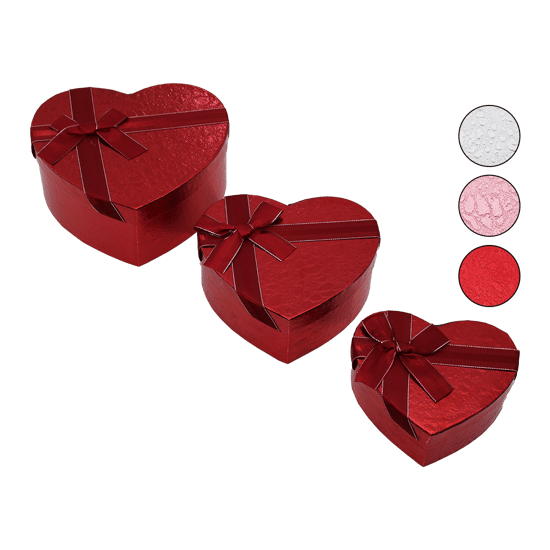 Yakut-12521 ( 3pcs ) ( Kalp ) (parlak Renkli & Kabartma Desen) Karton Hediye Kutusu (kurdelalı) ( 15-18-21cm )
