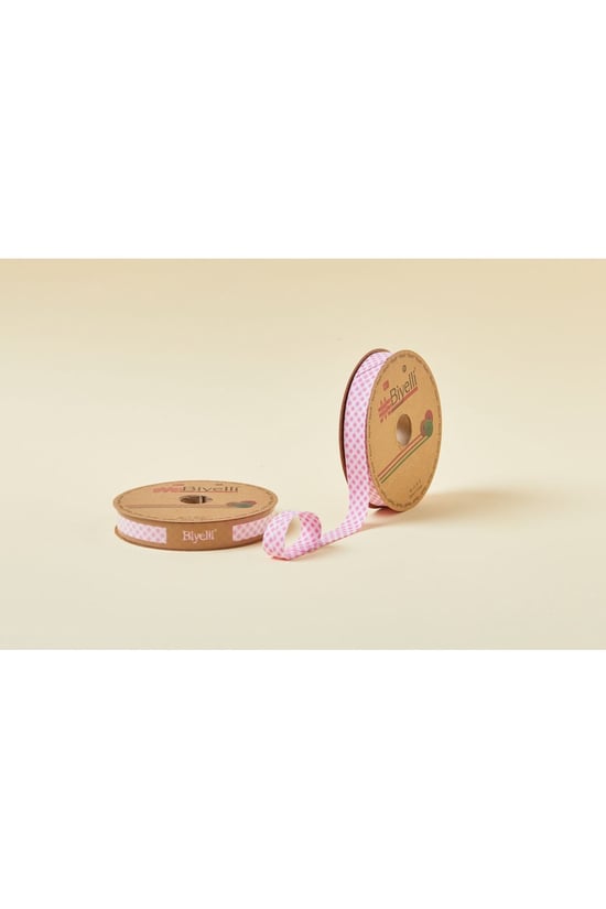Biye Ekoseli Katlı E02 Pembe 2 Cm 25 Metre %65 Koton %35 Polyester