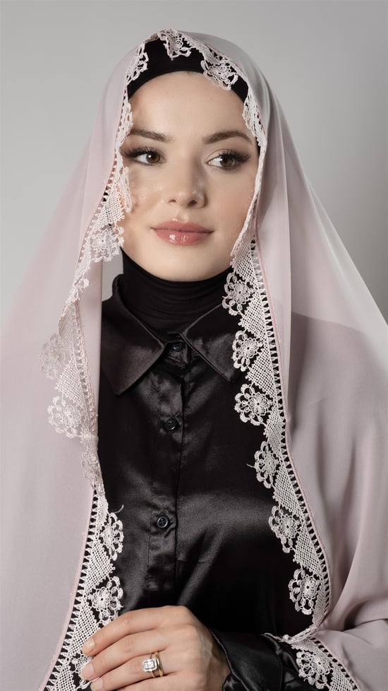 Hürrem Bone Pudra Namaz Başörtüsü Şal Şifon Güpürlü 202106_06