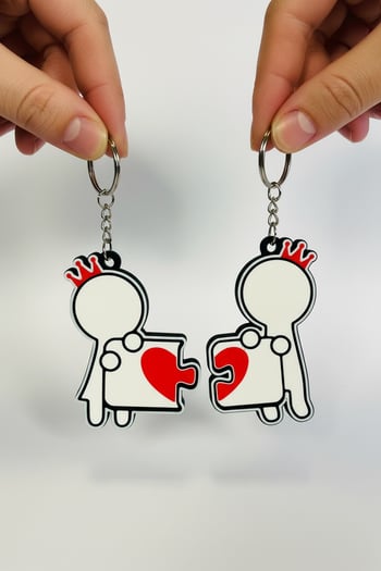 Kalpli Yapboz Figürlü Çift Anahtarlık