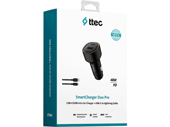 Ttec 2ckp02cs Smartcharger Duo Pd 48w Araç İçi Hızlı Şarj Cihazı Usb-c+usb-a - Usb-c-usb-c 3a Kablo-siyah