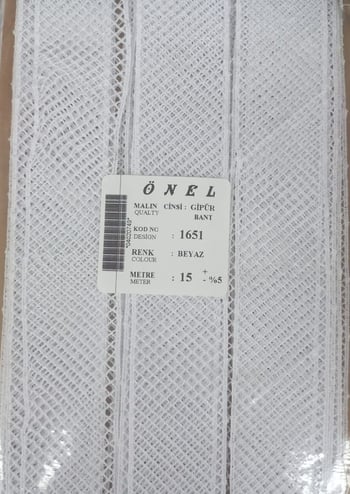 Dantel Polyester Güpür Bant Beyaz 15 Metre En 3 Cm On-1651-b