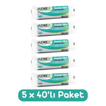 Florex Standart Mini Boy Çöp Torbası 44x45 Cm 40'lı Rulo Beyaz 5 Rulo (200 Adet)