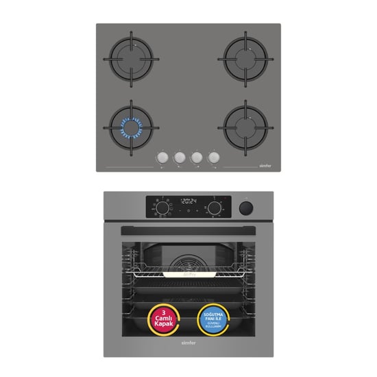Simfer 11 Fonksiyon Steam Master Gri 2'li Ankastre Set (fırın + Ocak)
