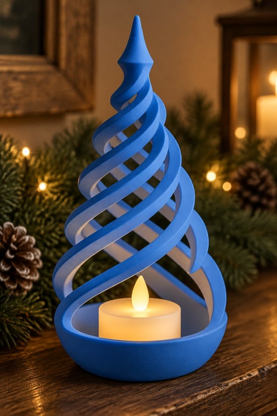 Minimalist Spiral Noel Ağacı Şeklinde Led Mum Tutucu Mavi
