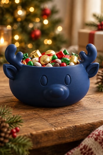 Sonbahar ve Noel Temalı Ren Geyiği Figürlü Bowl - Sunum Kabı Lacivert