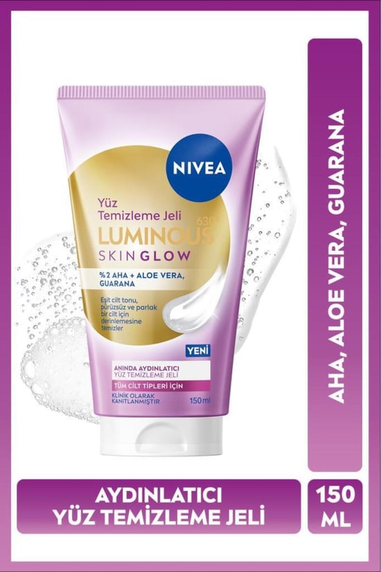 Luminous630 Skin Glow Anında Aydınlatıcı Yüz Temizleme Jeli 150 ml, AHA, Aloe Vera, Eşit Cilt Tonu