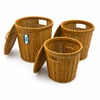 İ22-204 ( 3 Boy ) ( Yuvarlak ) ( Metal İskelet ) Pls.hasır Organizer Sepet (kapaklı) (15x20x26 & 17.5x23x31 & 21.5x26.5x34cm)