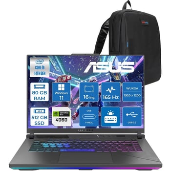 Asus Rog Strix G16 G614jvr 14. Nesil Intel I9-14900hx 80gb Ddr5 512gb Ssd Rtx4060/8gb 140w 16 Inç (1