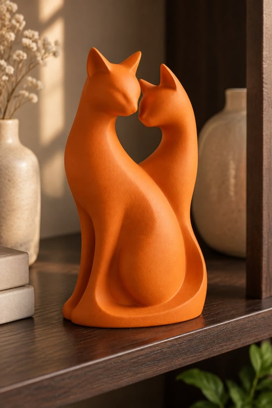 Kedi Çifti Biblo — Minimalist Dekorasyon Turuncu