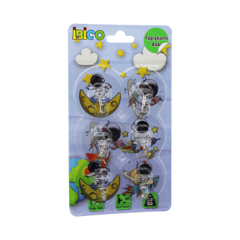 İ17-004 ( 6pcs ) ( Astronot Resimli ) ( Metal Uçlu ) ( Şeffaf Pvc Yapışkanlı ) Askı ( 2kg.taşıma )