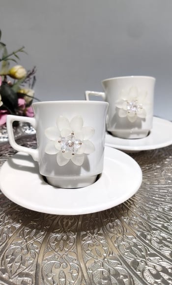Kirlinova® Krem Çiçek 2'li Porselen Fincan Takımı