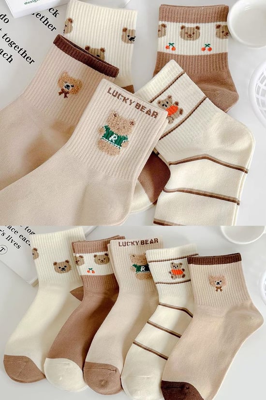 Bgk 5 Çift Bear Desenli Kadın Çorap 36-41