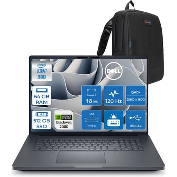 Dell Pro Max 18 Plus Ultra 7 265hx Ddr5 64gb 512gb Ssd 8gb/rtxpro2000 Gddr7 18" Qhd+ 2560x1600 120hz