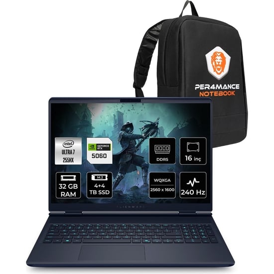 Dell Alienware 16x Aurora Core Ultra 7 255hx Rtx 5060 8gb Gaming Laptop 32gb Ram 4tb Ssd 16" Qhd+ Fr