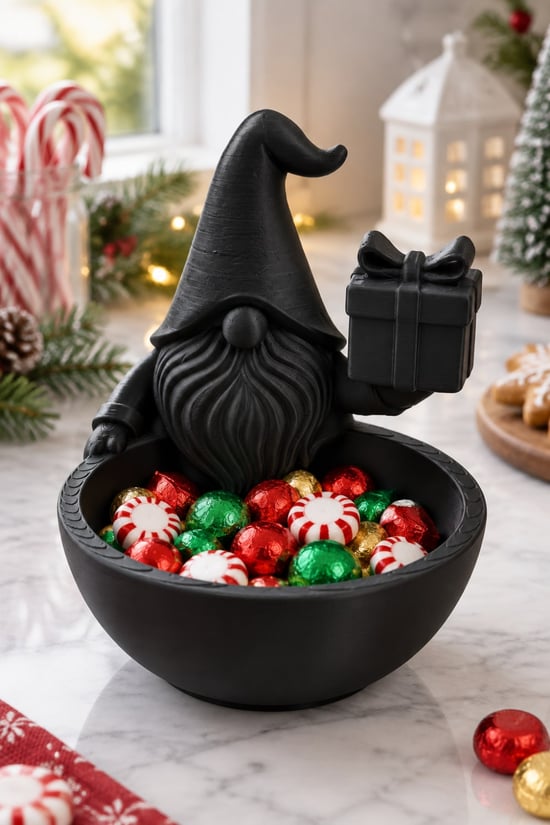 Tatil Şekerleme Temalı Noel Cücesi Figürlü Kase - Sunum Kabı Siyah