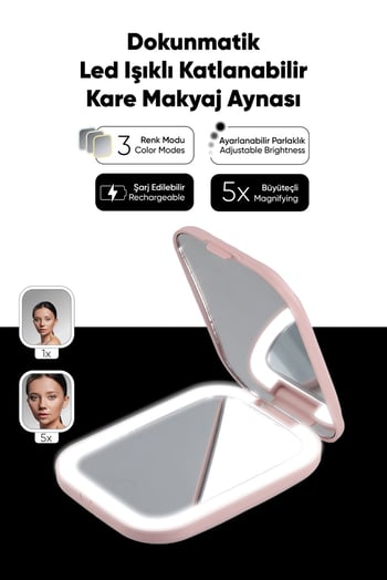 Proco Beauty Pro Dokunmatik Led Işıklı Katlanabilen Makyaj Aynası - Display Kutu ( Beyaz, Pembe)