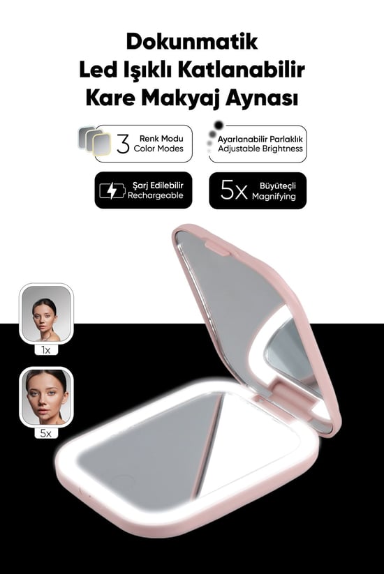 Proco Beauty Pro Dokunmatik Led Işıklı Katlanabilen Makyaj Aynası - Display Kutu ( Beyaz, Pembe)
