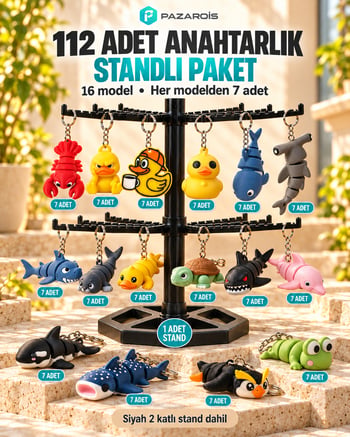 112 Adet Denizaltı Canlıları Figürlü Toptan Anahtarlık Paketi