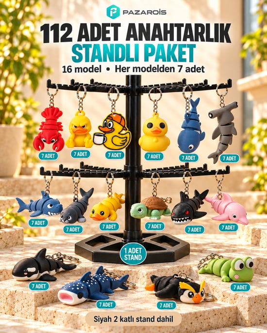 112 Adet Denizaltı Canlıları Figürlü Toptan Anahtarlık Paketi