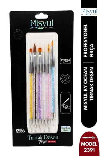 Misyul Tırnak Desen Fırçası 6'lı Boncuklu Karışık Renk Mıs-2391