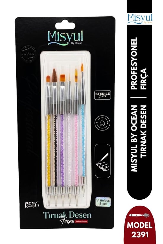 Misyul Tırnak Desen Fırçası 6'lı Boncuklu Karışık Renk Mıs-2391