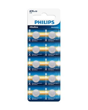 Philips A76 1.5v Alkalin Düğme Pil, Saat ve Kumanda Pili - Lr44 - Ag13 Muadili 10'lu Blister