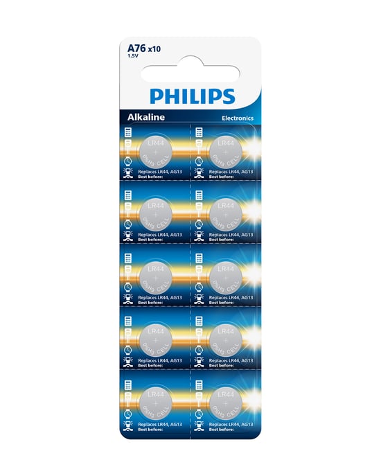Philips A76 1.5v Alkalin Düğme Pil, Saat ve Kumanda Pili - Lr44 - Ag13 Muadili 10'lu Blister