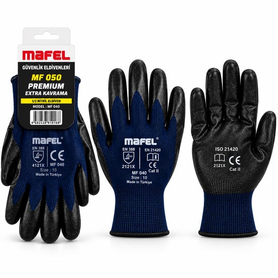 İnura Global Zebra No 10 Xl Nitril İşçi Eldiven Poşetli Ambalaj Kesilme Direnç Mavi Siyah Mf-050