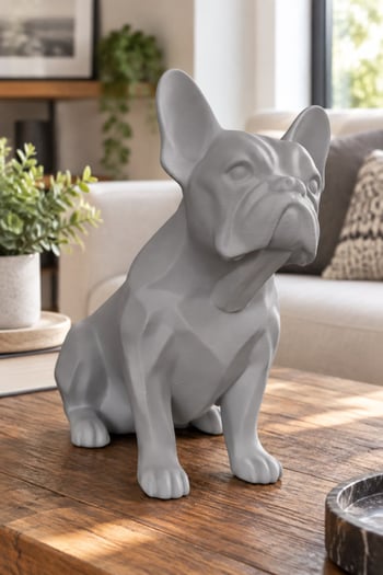 Fransız Bulldog Figürlü Dekoratif Biblo - 19cm Gri