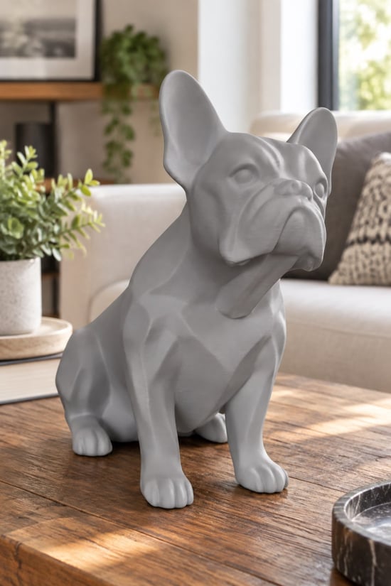 Fransız Bulldog Figürlü Dekoratif Biblo - 19cm Gri