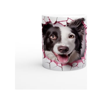 Pembe Çatlaktan Bakan Border Collie Temalı Baskılı Kupa Bardak Renkli