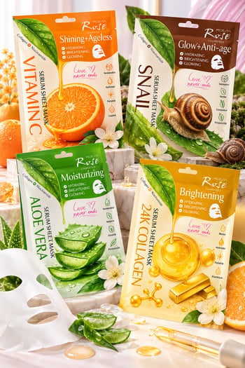 C Vitamini, Aloe Vera, Salyangoz Özlü ve 24k Kolajen Serum İçerikli Yüz Bakım Maskesi 4 Çeşit Nemlendirici ve Canlandırıcı