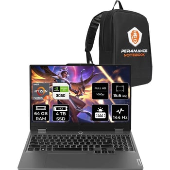 Lenovo Loq Ryzen 5 7235HS RTX 3050 Gaming Laptop 64GB RAM 4TB SSD 15.6" FHD 144Hz FreeDOS + Per4 Çan