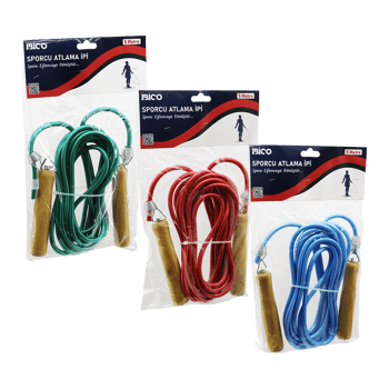 İ19-021 ( Ahşap Saplı ) Pvc Atlama İpi Renkli ( 5mt )