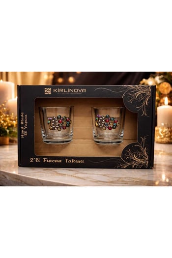 Kirlinova Tavus Kuşu Figürlü Cam Kahve Yanı & Meşrubat Bardağı – 190 Ml (2’li Set)