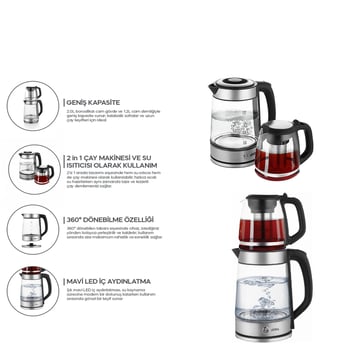 Sinbo Stm-5990 ( 2in1= Çaycı & Kettle ) ( Çelik ) Elektrikli Çay Makinesi ( 2lt + 1,2lt ) ( Çay Süzgeçli ) ( 360° Dönebilir )