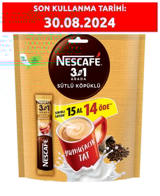 Nescafe 3'ü 1 Arada 17,4 gr 15'li Paket Sütlü Köpüklü